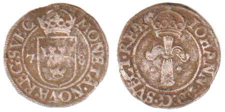 Fyrk präglad av Johan III, år 1578.