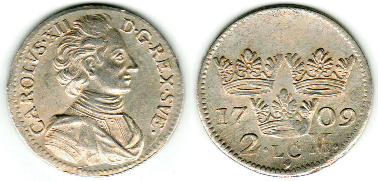 2 mark, Karl XII från 1709.